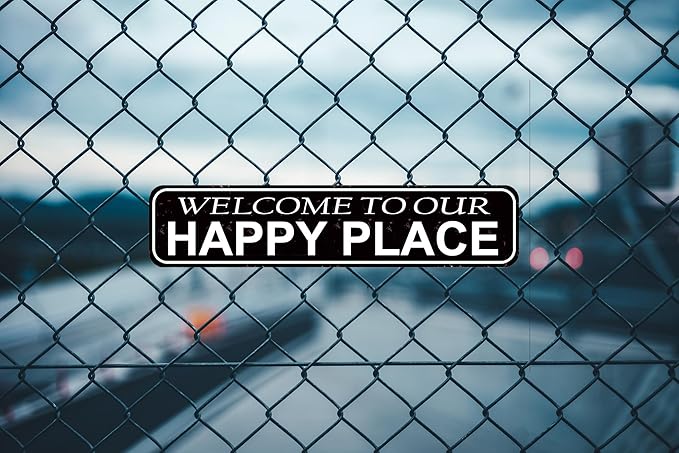 Welcome to Our Happy Place Metal Sign - Rustic Farmhouse Decor for Camper, Cabin, Garden or Home 16x4 Inch