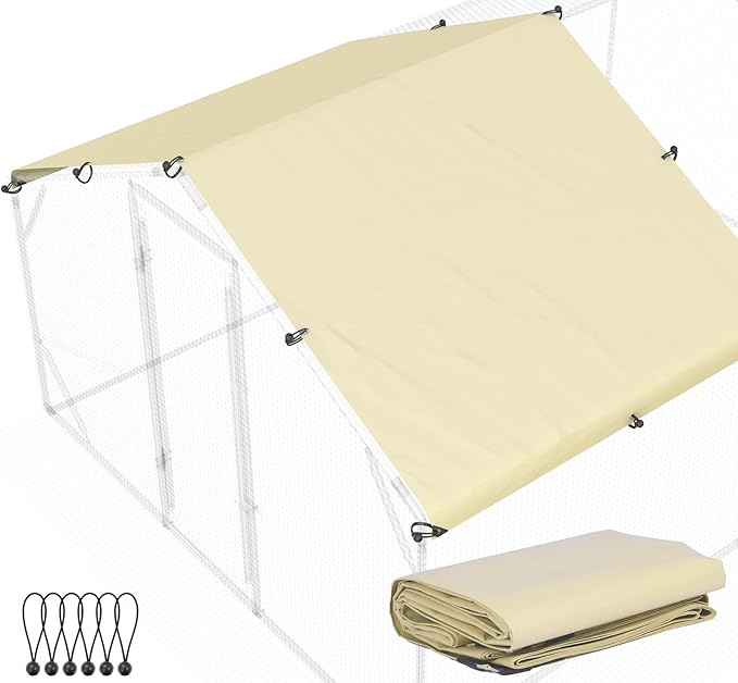 Quictent 10.7x6 FT Chicken Coop Cover Heavy Duty Waterproof Tarp, Shade Cloth UV Protection for Large Walk-in Chicken Run, Sun & Rain Shield, 12 Ball Bungees (Top Cover)