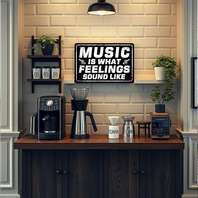 Music Wall Decor Metal Tin Signs Vintage Retro Musical Wall Art Coffee Bar Sign Music Room Posters Man Cave Sign Band Decor Vintage Rock Poster Is What Feelings Sound Like Signs 8x12 Inch