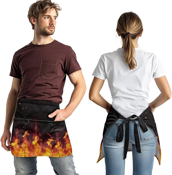 Waist Apron with 3 Pockets Waterproof 13 Inch Short Half Waist Aprons Women Men Server Aprons Waitress Waiter Apron
