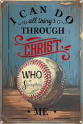 Vintage Baseball Metal Signs-Baseball Gifts for Boys 8-12,Baseball Decor for Boys Room(I Can Do All Things Through Christ Who Strengthens Me Baseball Signs) 8x12 Inch