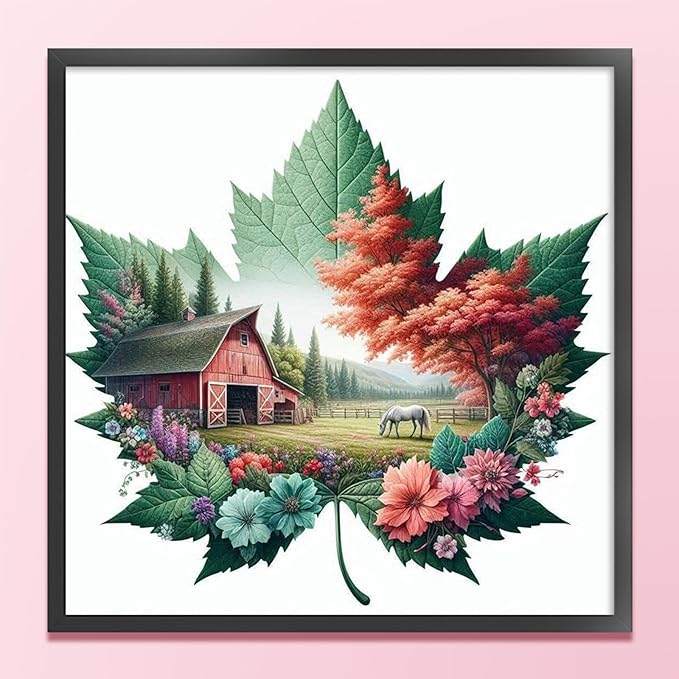 Maple Leaf Farm Stamped Cross Stitch Kits for Adults Beginners - 45x45cm 11CT Pre-Printed Embroidery Needlepoint Starter Kit, DIY Craft Perfect for Fall Decor Thanksgiving Christmas Gift