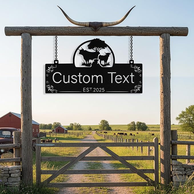 Personalized Metal Farm Sign, Custom Ranch Sign, Customized Cow Farm Metal Signs Outdoor, Custom Large Hanging Family Name Signs for Farms, Ranch, Barn, Farmhouse