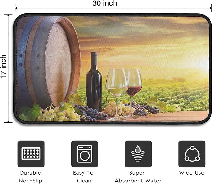 Roszwtit Farmhouse Kitchen Rugs and Mats, Farm Red Wine Door Mat, Seasonal Washable Non-Slip Floor Mats for Home Kitchen Decor 30x17 Inch