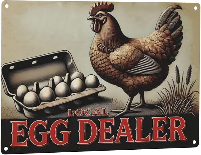 Local Egg Dealer Funny Chicken Coop Sign Farm Fresh Eggs Aluminum Sign Humorous Poultry Farm Decor Gift for Chicken Lovers Rustic Metal Sign 8x12 Inches Style-07
