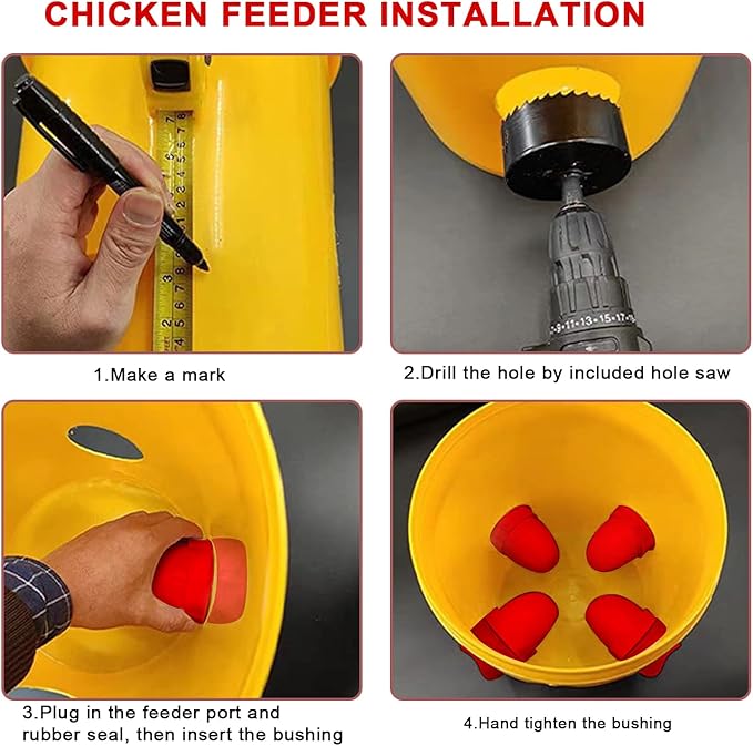 No-Waste Automatic Chicken Feeder – Gravity Feed Port Kit for Buckets & Barrels, Reduces Feed Spillage, Outdoor Poultry Feeder DIY Farm Supply