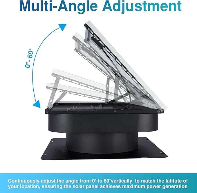 Solar Attic Fan 30W Controller-Free Auto Ventilates Up to 2800 Sq Ft, Solar Roof Vent with 5-Blade Alloy Fan & Adjustable Panel for Home, Garage