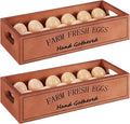 2 PCS Wooden Egg Holders, Farm Fresh Egg Baskets, Open Design with Handle, Holds 12 Eggs per Compartment, Ideal for Kitchen Countertop, Simple and Quality Storage Solution