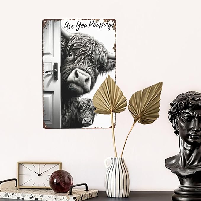 8x12 Inch Retro Cow Metal Fun Logo with the Words' Are You Pooping?',Fun Bathroom Sign, Unique Western Interior Decor, Especially Suitable for Cow Lovers and Quirky Enthusiasts