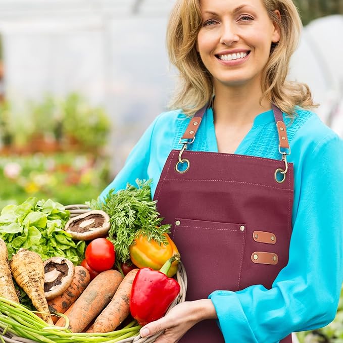 Unisex Aprons with Large Pockets,Cotton Canvas Cross Back Heavy Duty Adjustable Work Apron,Size Kids to Adult