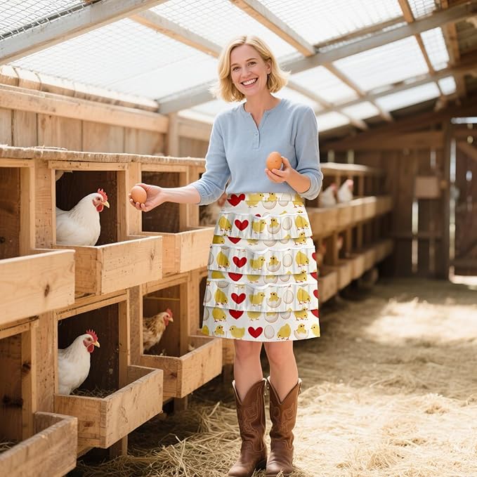 CUTHOLLOW Egg Collecting Apron for Adlut, Housewife, 18 Deep Pockets Hen Egg Gathering Holding Apron with Elastic Closures