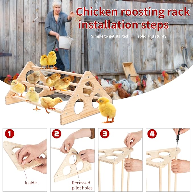 Chicken Perch for Coop - Roosting Bars for Chickens - Chick Brooder Perch & Enrichment Toys for Hens - Safe Wooden Adjustable Roosting Perch for Baby Chicks and Adult Chickens Accessories(Shape-2)