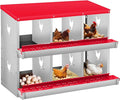 Garvee 6 Compartment Chicken Nesting Box, 2 Layer Wall Mount/Free Standing Poultry Nest for Chickens, Hens, Ducks, Metal Chicken Laying Boxes with Perch, Secure Lid, Vented Holes, Red
