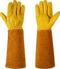 Acdyion Thorn Proof Gardening Gloves for Rose Pruning - Long Cowhide Leather with Forearm Protection Unisex(Butter Yellow,X-Large)