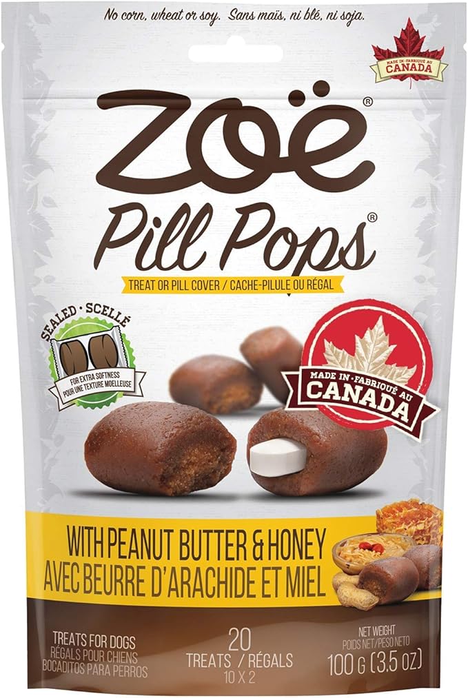 Zoe Zoë Pill Pops for Dogs, Healthy Dog Treats, All Natural Dog Treats to Hide Medication, Peanut Butter with Honey Recipe, 3.5 oz