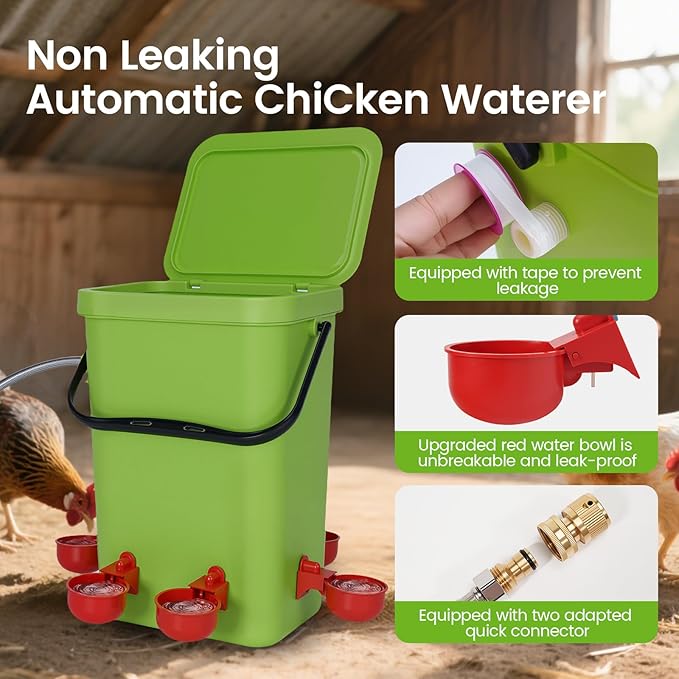 3.2 Gallon Chicken Waterer，Automatic Poultry Waterer Feeder with Float Valve,Hanging Automatic Chicken Water with Hose (One End 3/4") Poultry Waterer Dispenser for Quail Duck Goose Turkeys