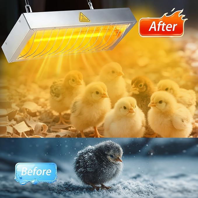 600W Chicken Coop Heater Lamp, Large Brooder Heat Lamp for Chickens, Adjustable Temp and Height, No Assembly Heater for Chicks Pets Livestock, 2 Pack