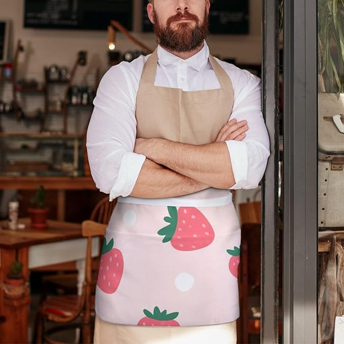 Unisex Apron for Cooking Server Waitress Half Waist Apron with 3 Pockets