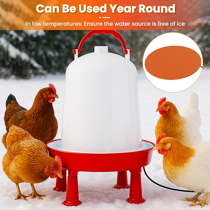 Nexum 35W Thermostatic Heated Chicken Waterer, 1 Gallon Winter Poultry Water Heater with Detachable Legs & Easy-Fill Funnel for Chicken Coop, Ducks, Birds