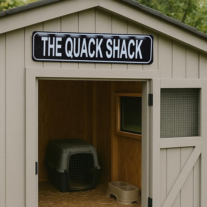 Quack Shack Retro Metal Tin Sign - Duck Waterfowl Chicken Coop Decor, Rustic Street Sign, Door Name Plate Plaque for Farmhouse Pub, Bar, Home Wall Art 16x4 Inch (black)