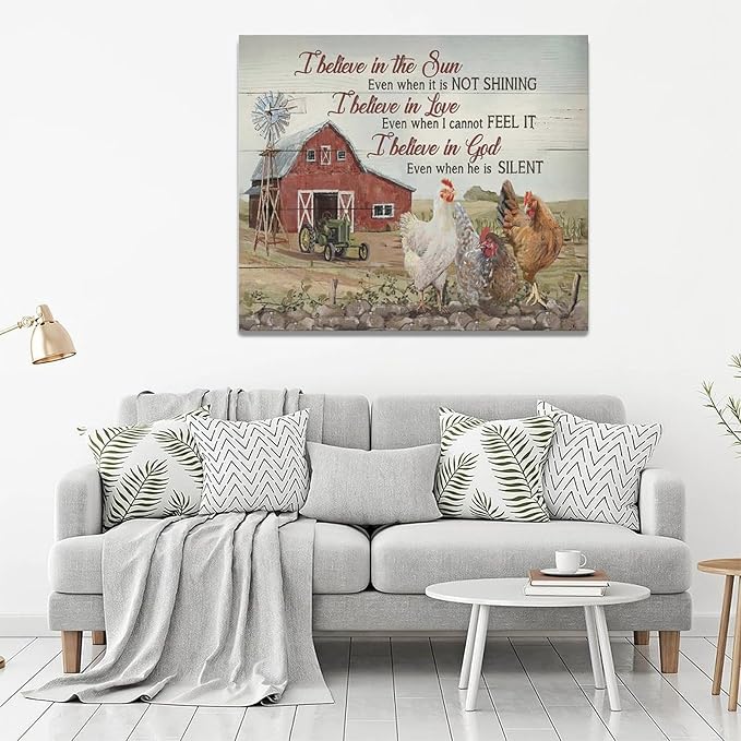 banonaty Rooster Kitchen Decor Wall Art Rustic Farmhouse Chicken Barn Pictures Wall Decor Country Inspirational Quotes Canvas Prints Home Office Decorations For Bathroom Dinning Room Framed 24""x20""