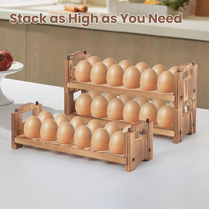 Egg Holder Countertop, 3-tire Solid Wooden Egg Holder, Stackable Egg Storage Easter Basket Holding Up to 36 Fresh Eggs, Chicken, Duck Eggs - Unfinished