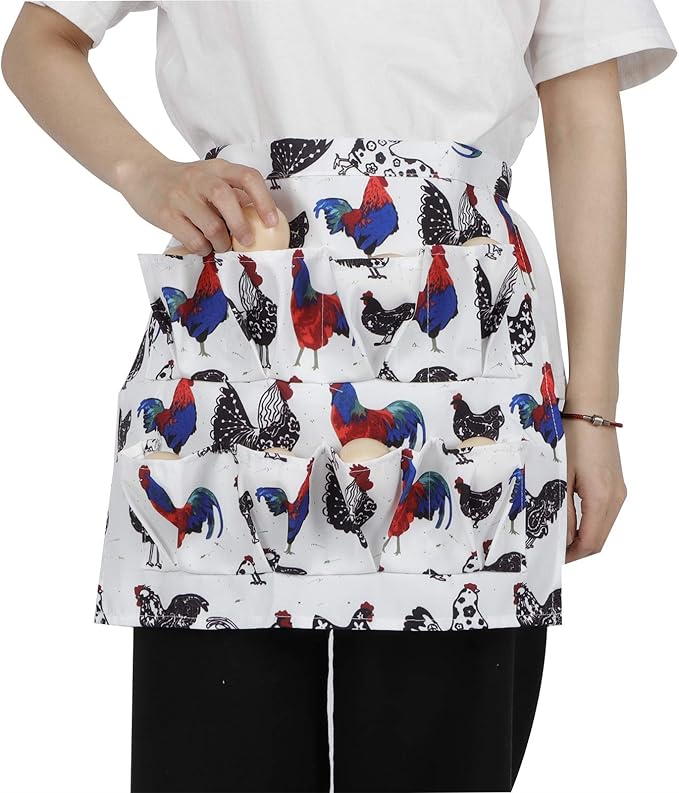 Eggs Collecting Apron with Multiple Pockets Hands Free Farm Apron for Gathering Chicken Duck Eggs Thick Polyester Material Adjustable Strap S M L Size Options (2 L)