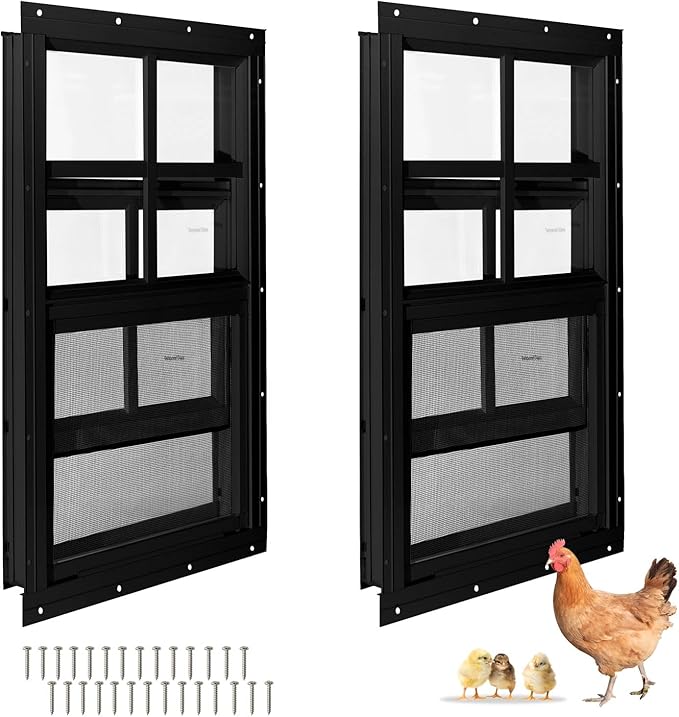 COLORPAPA 2 Pack Shed Windows,16" x 16" Flush Mount Small Window,Sliding Windows with Tempered Glass and Fiberglass Screen Shed, Chicken Coop, Playhouse, Household, Garage, Barns (Black)