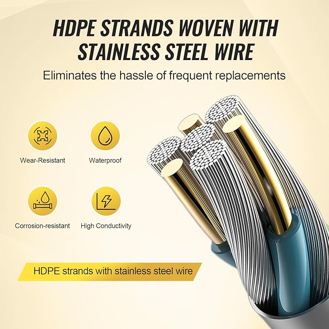 VEVOR Electric Fence Wire, 3366Ft 1026M Portable Polywire, 1/8" Diameter 6 Stainless Steel Strands for Reliable Conductivity and UV, Rust Resistance, Fencing Rope Line for Horse, Cattle, Livestock