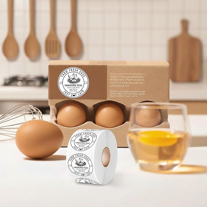 500Pcs Farm Fresh Egg Carton Stickers Labels, 1.7 Inch Self Adhesive Unwashed Eggs Lables for Farm Small Businesses and Chicken Farms Farmers Markets