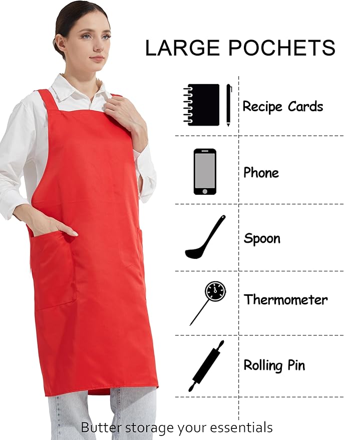 APRONNER Comfortable Water Repellent Cross Back Aprons for Women with Pockets for Cooking Kitchen Baking Adjustable Unisex