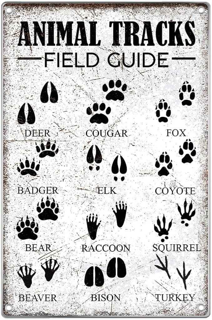 Animal Tracks Field Guide Metal Sign Educational Wall Art Decor For Home Cabin Lodge Rustic Nature Enthusiasts 8 x 12 Inch Vintage Kitchen Aluminum Outdoor Indoor