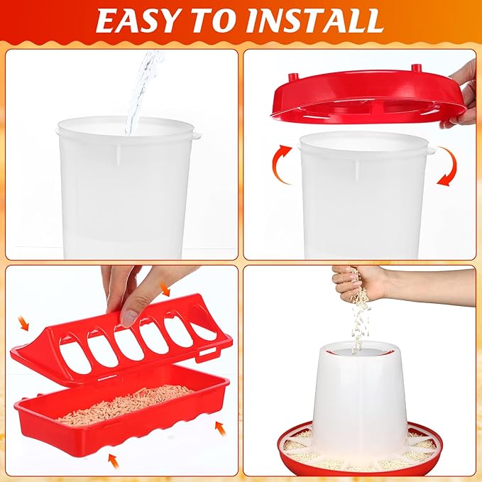 4 Pack 6l Heated Chicken Feeder and Waterer Kit Poultry Waterer Fountain with Leg Support for Chicks Coop Feeding Farm Supplies Birds Duck