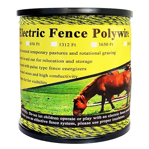 3285 Feet Electric Fence Polywire, 1000 Meters 1/8" Diameter Portable Electric Fencing Poly Wire Rope Line 6 Steel Strands for Reliable Conductivity & Rust Resistance