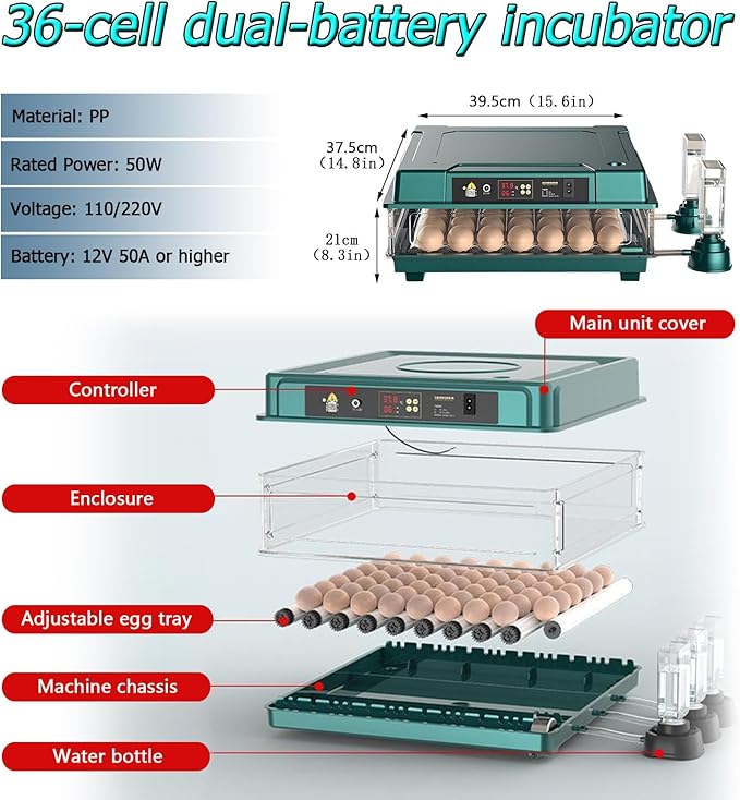 Adjustable Egg Incubators with Automatic Turning and Humidity Control, with Digital Display, for Hatching Eggs Include Chicken Duck Quail