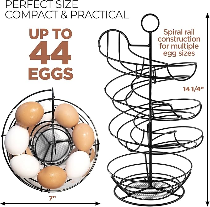 Fresh Egg Holder Countertop, Egg Skelter, Spiral Egg Holder with Storage Basket, Chicken Egg Holder, Large Capacity Egg Storage for Kitchen, Holds Up to 3 Dozen Eggs