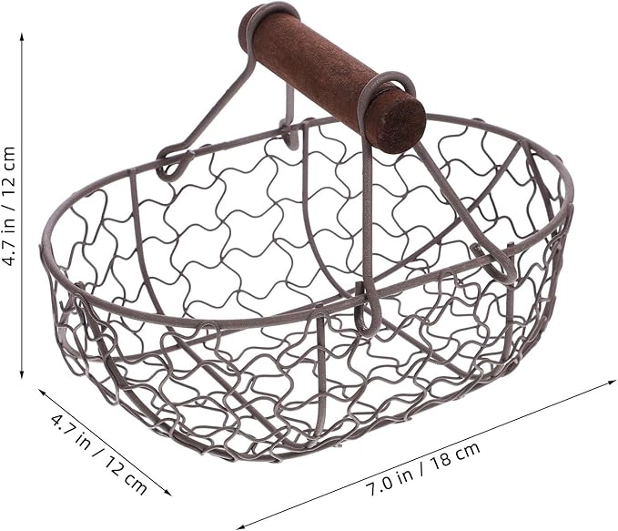Wire Egg Basket Round Egg Collecting Basket with Wooden Handle for Farm Fresh Kitchen Decor
