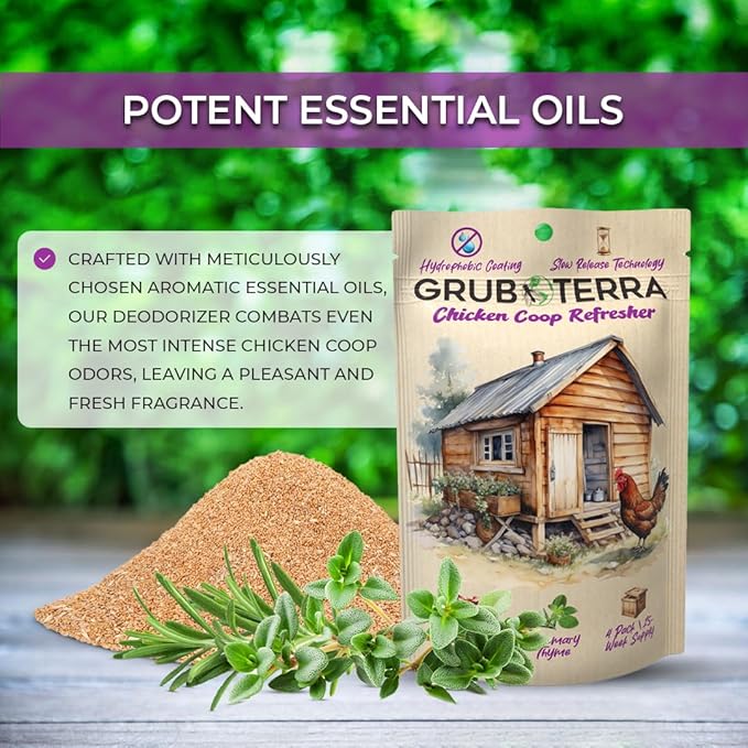 GrubTerra Chicken Coop Odor Eliminator, Coop Refresher & Litter Deodorizer – Zero Odor Neutralizer for Chicken Bedding, Sand, Nesting Pads & Runs - Rosemary & Thyme Scent