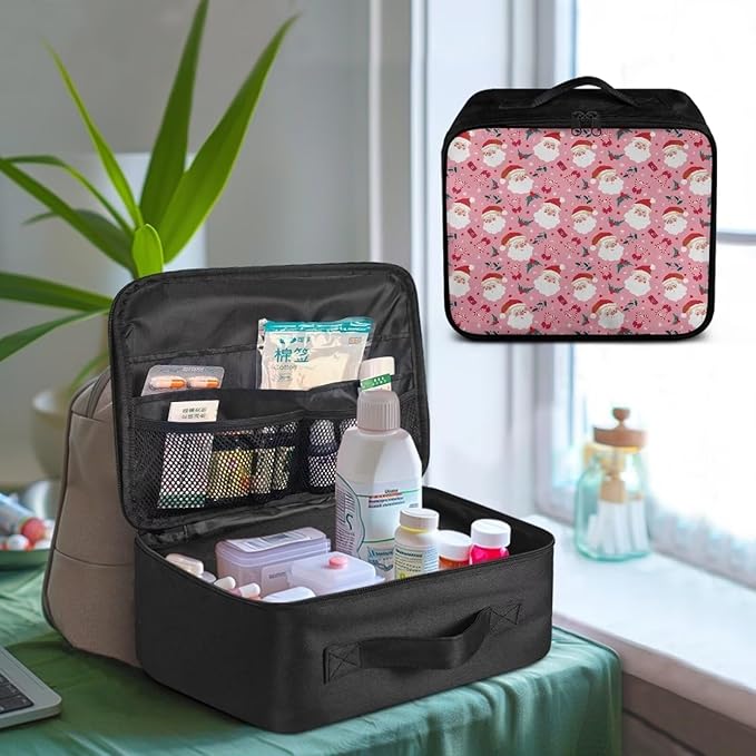 Rnyleeg Pink First Aid Kit Empty First Aid Bag for Home Christmas Santa Medical Kit for College Dorm Cute Portable Emergency Trauma Kit