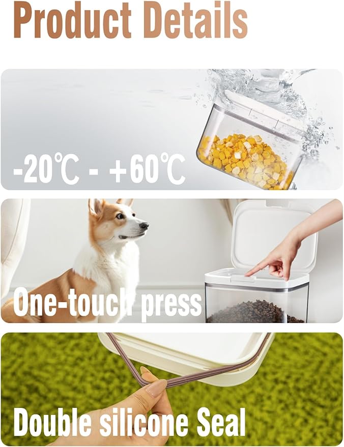 Airtight Dog Food Storage Container 15lb / 11L – Pet Food Storage Bin with Lids, Cat Treat Jar, BPA Free, Dry Boxs, Rice Storage Container for Flour, Cereal & Grain, White