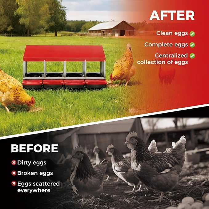 Garvee Chicken Nesting Boxes, 4 Hole Roll-Away Nesting Boxes for Chickens Coop with Perch, Hens, Ducks & Other Poultry,Egg Laying Box with Lid Cover to Protect Eggs,Easy to Assemble