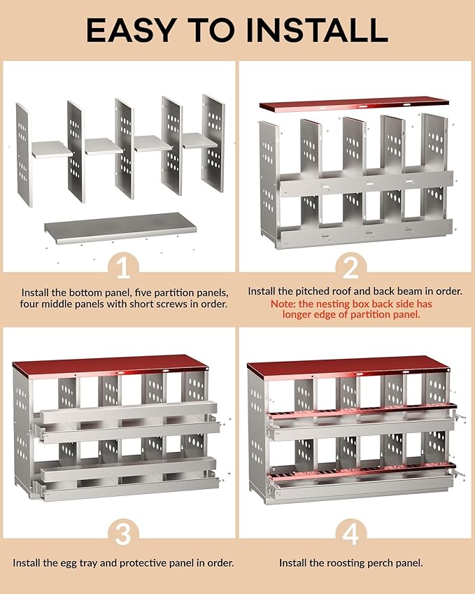 8-Hole Galvanized Metal Chicken Nesting Box with Egg Collection Tray/Fake Training Eggs, Rustproof Poultry Laying Box with Perch Rod,for Chicken Coops and Hens