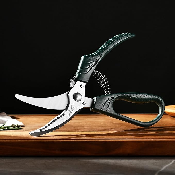 Acelone Poultry Shears - Heavy Duty Kitchen Chicken Shears With Anti-Slip Handle & Safety Lock - Poultry Scissors for Meat, Game, Chicken, Bone, Poultry & More - Spring Loaded.