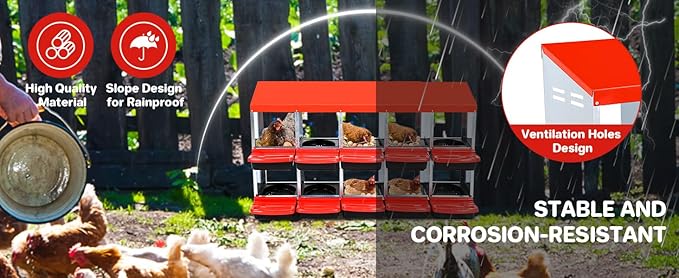 Chicken Nesting Boxes for Chickens, 10 Compartments Metal Roll Away Nest Box for Chicken Coop, Eggs Laying Boxes, 2 Layer for Chicken Coops, Duck Coops and Hens, Red