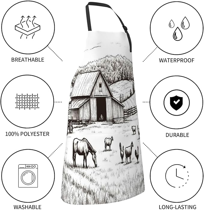 Farm Animals 2 For Waterproof Adjustable Adult Apron With Pockets For Men And Women Cooking, Painting