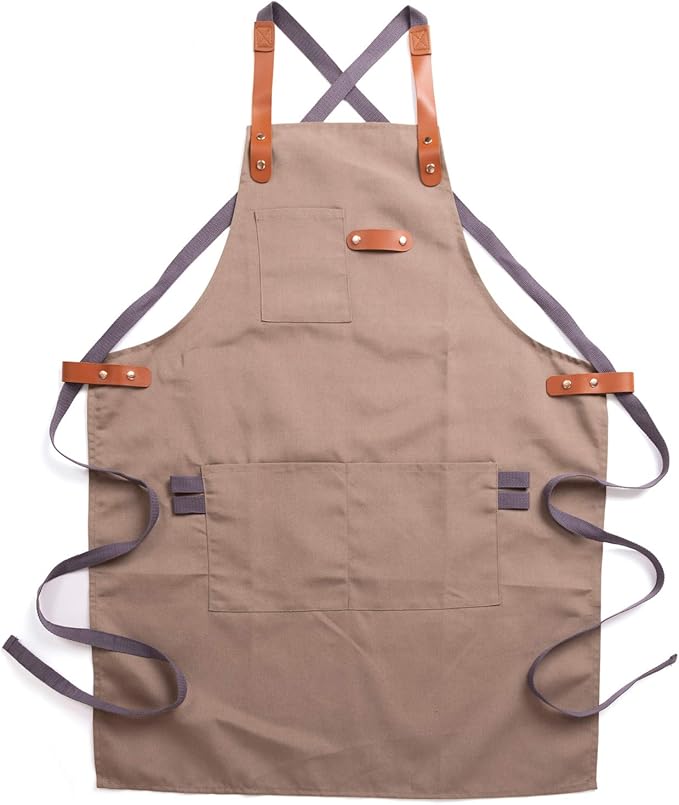 NEOVIVA Canvas Tool Apron for Men and Women with Pockets, Heavy Duty Cross Back Work Apron for Shop BBQ Woodworking