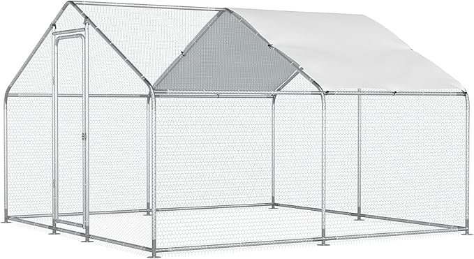 Large Metal Chicken Coop, Outdoor Metal Chicken Run with Waterproof and Anti-Ultraviolet Cover for 10-20 Chickens, Walk-in Poultry Cage for Chicken, Duck, Rabbit, Dog (9.84'×9.84'×6.46')