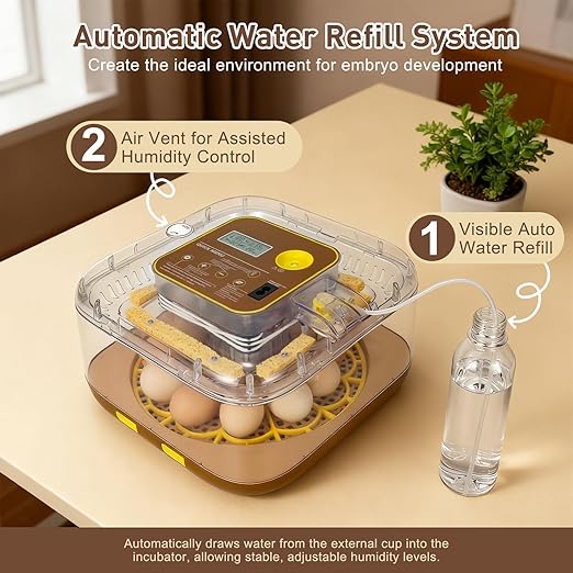 4th Gen - 12 Egg Fully Automatic Incubator, 2026 Upgraded Design, Intelligent Sensor-Based Humidity & Temp Control, Custom Hatch Days, Adjustable Auto Turning with Auto-Stop, 360° View, Alarm, Candler