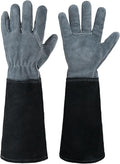 HANDLANDY Long Gardening Gloves for Men & Women, Cowhide Leather Rose Pruning Gloves, Breathable Thorn Proof Gauntlet Glove (Slate Gray, L)