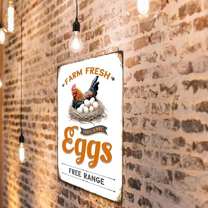 Farm Fresh Eggs Tin Sign Chicken Coop Metal Signs Funny Hanging Plaque For Hen House Outdoor Rustic Decoration Vintage Chick Inn Accessories Garden Yard Fence Home Decor 12x8 Inch